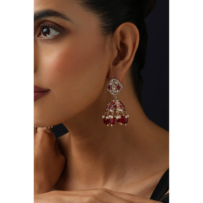 SWABHIMANN Red Polki Jhumka Earrings