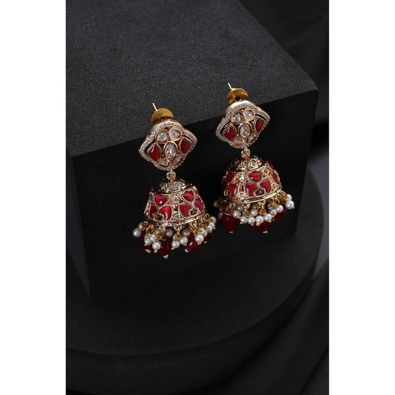 SWABHIMANN Red Polki Jhumka Earrings
