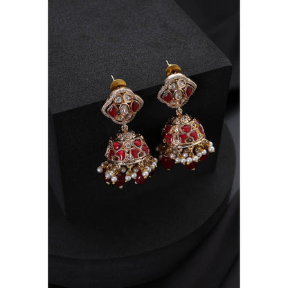 SWABHIMANN Red Polki Jhumka Earrings