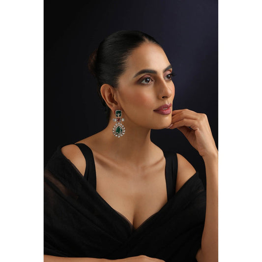 SWABHIMANN Green Polki Dangler Earrings