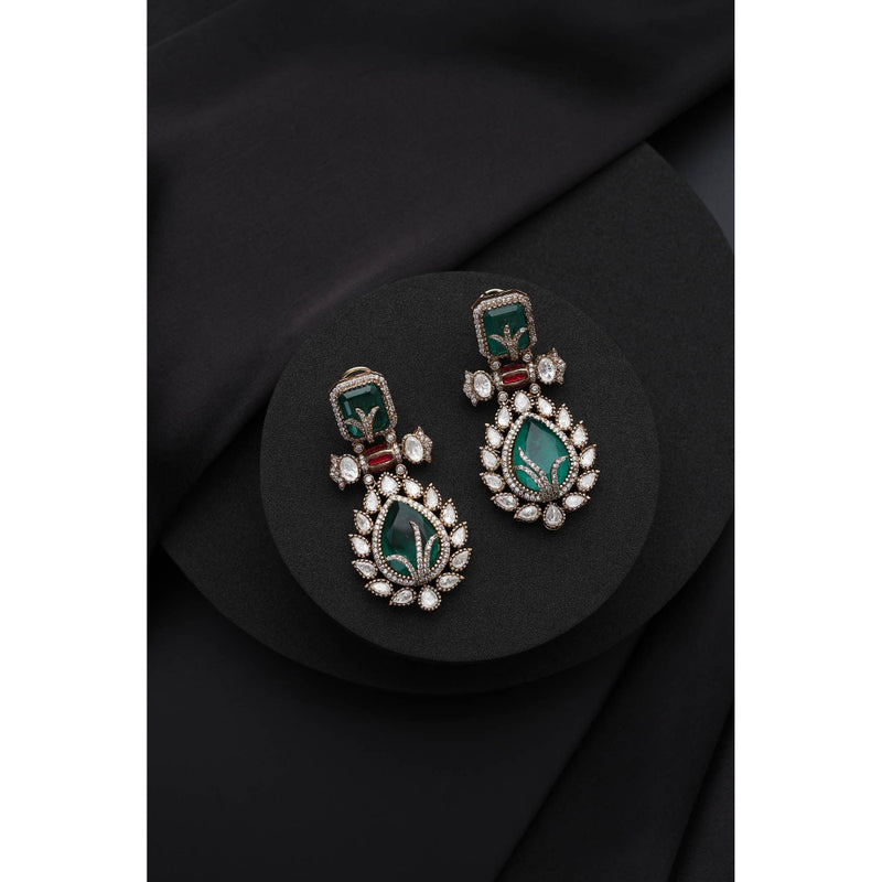 SWABHIMANN Green Polki Dangler Earrings