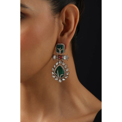 SWABHIMANN Green Polki Dangler Earrings