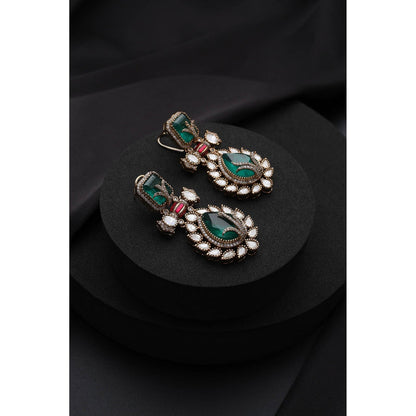 SWABHIMANN Green Polki Dangler Earrings