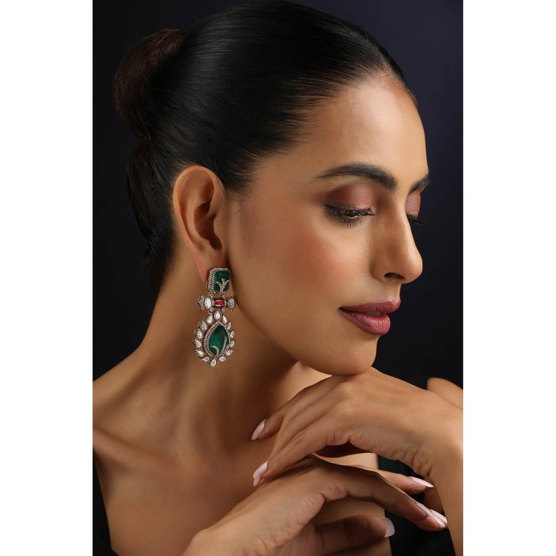 SWABHIMANN Green Polki Dangler Earrings