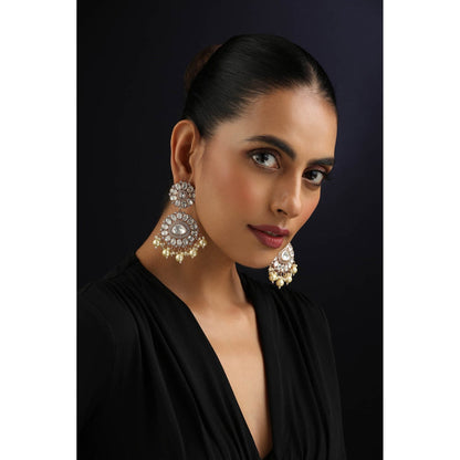 SWABHIMANN White Polki and Pearls Dangler Earrings
