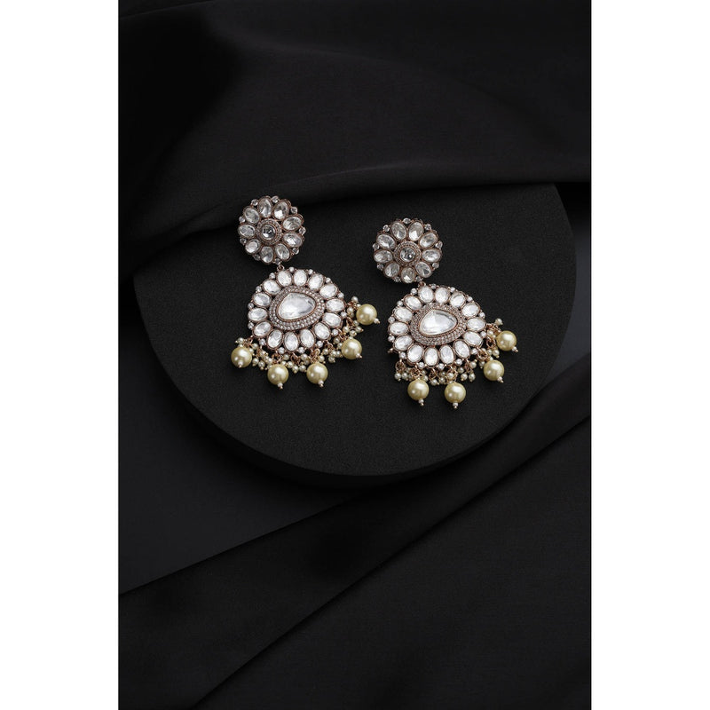 SWABHIMANN White Polki and Pearls Dangler Earrings