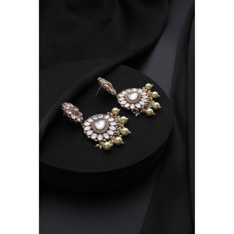 SWABHIMANN White Polki and Pearls Dangler Earrings