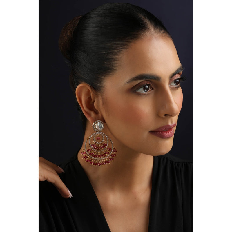 SWABHIMANN Red Polki Chandbali Earrings