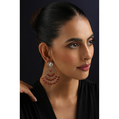 SWABHIMANN Red Polki Chandbali Earrings