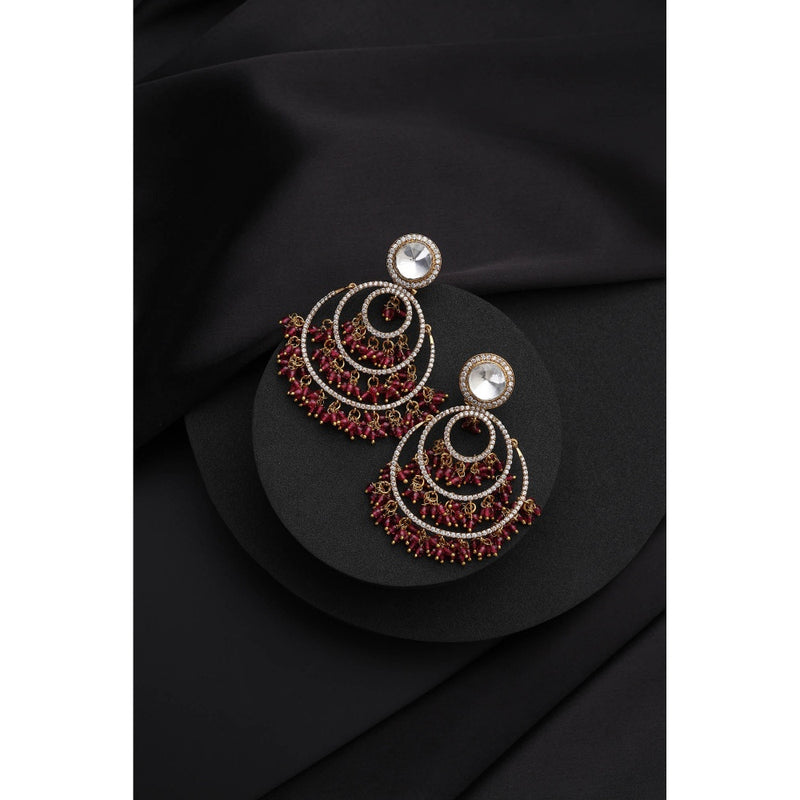 SWABHIMANN Red Polki Chandbali Earrings