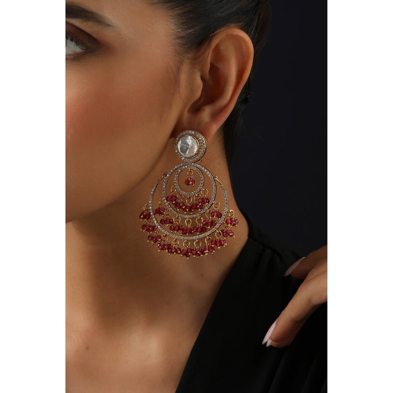 SWABHIMANN Red Polki Chandbali Earrings