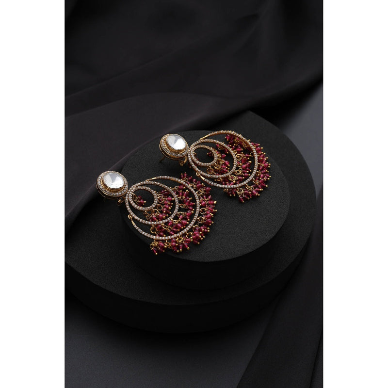 SWABHIMANN Red Polki Chandbali Earrings