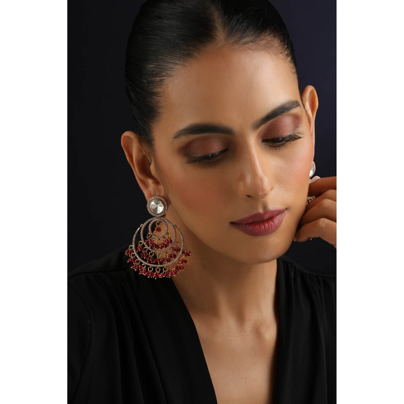 SWABHIMANN Red Polki Chandbali Earrings