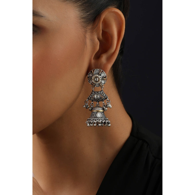 SWABHIMANN Silver Kundan Jhumka Earrings