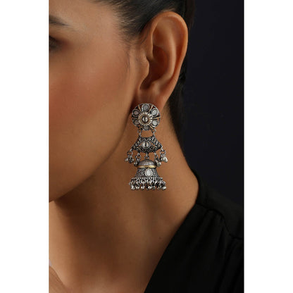 SWABHIMANN Silver Kundan Jhumka Earrings