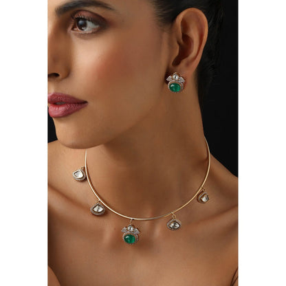 SWABHIMANN Emerald Hasli Necklace with Earrings - Green