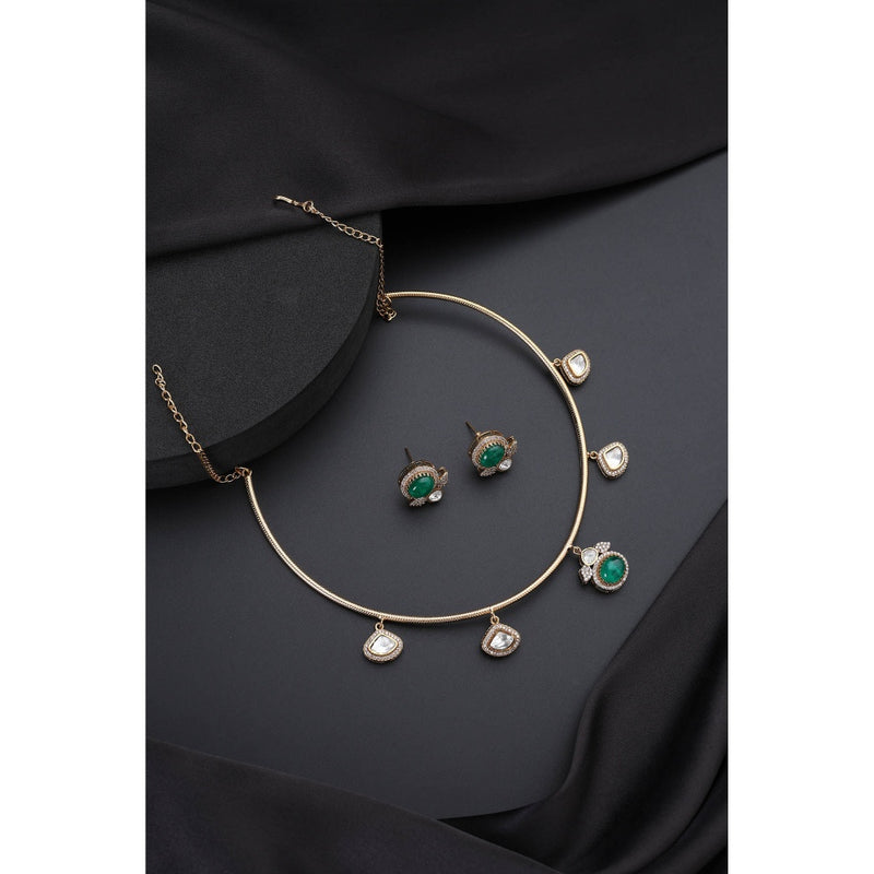 SWABHIMANN Emerald Hasli Necklace with Earrings - Green