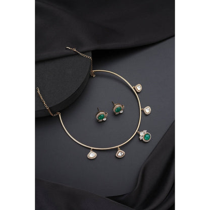 SWABHIMANN Emerald Hasli Necklace with Earrings - Green