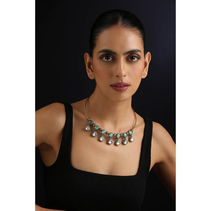 SWABHIMANN Multi-Color Polki Hasli Necklace with Earrings