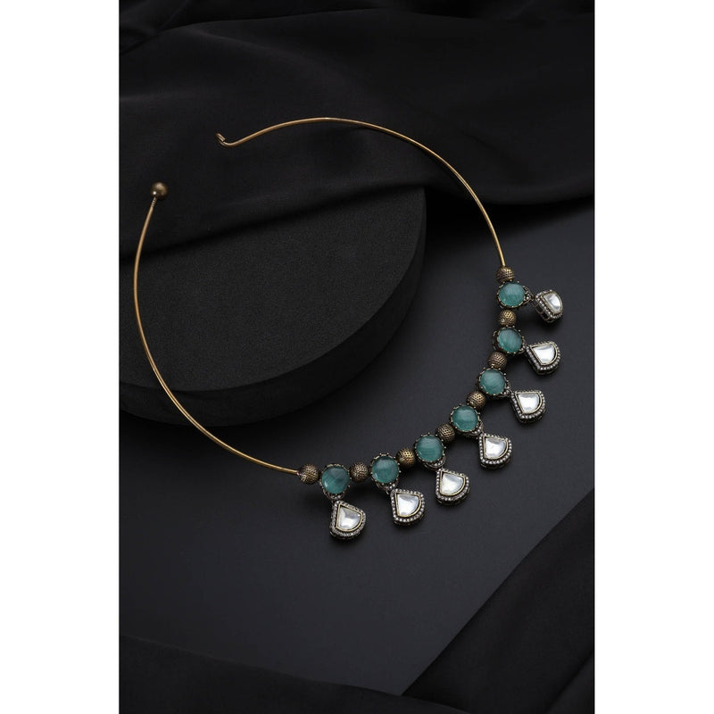 SWABHIMANN Multi-Color Polki Hasli Necklace with Earrings