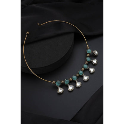 SWABHIMANN Multi-Color Polki Hasli Necklace with Earrings