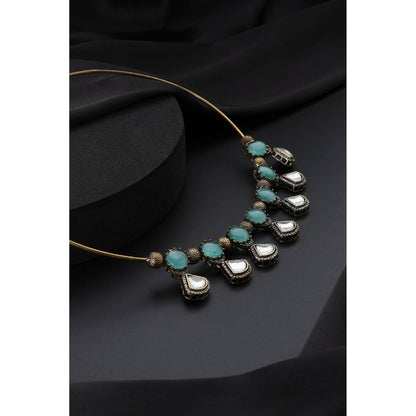 SWABHIMANN Multi-Color Polki Hasli Necklace with Earrings