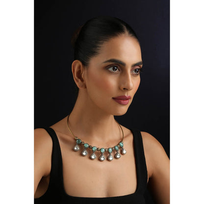 SWABHIMANN Multi-Color Polki Hasli Necklace with Earrings