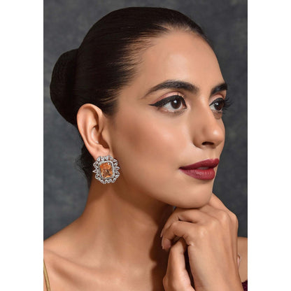 SWABHIMANN Amyna Topaz Silver Plated Zirconia Stud Earrings