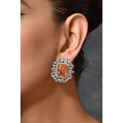 SWABHIMANN Amyna Topaz Silver Plated Zirconia Stud Earrings