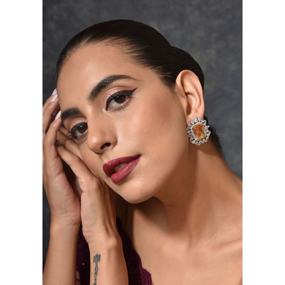SWABHIMANN Amyna Topaz Silver Plated Zirconia Stud Earrings