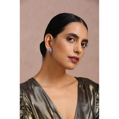 SWABHIMANN Fedro Rose Quartz Zirconia Stud Earrings