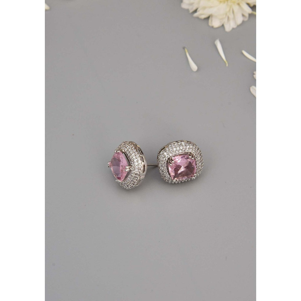 SWABHIMANN Fedro Rose Quartz Zirconia Stud Earrings