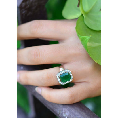 SWABHIMANN Alicia Silver Plated Zirconia Emerald Ring