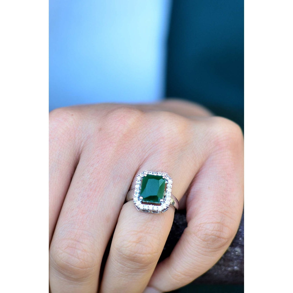 SWABHIMANN Alicia Silver Plated Zirconia Emerald Ring