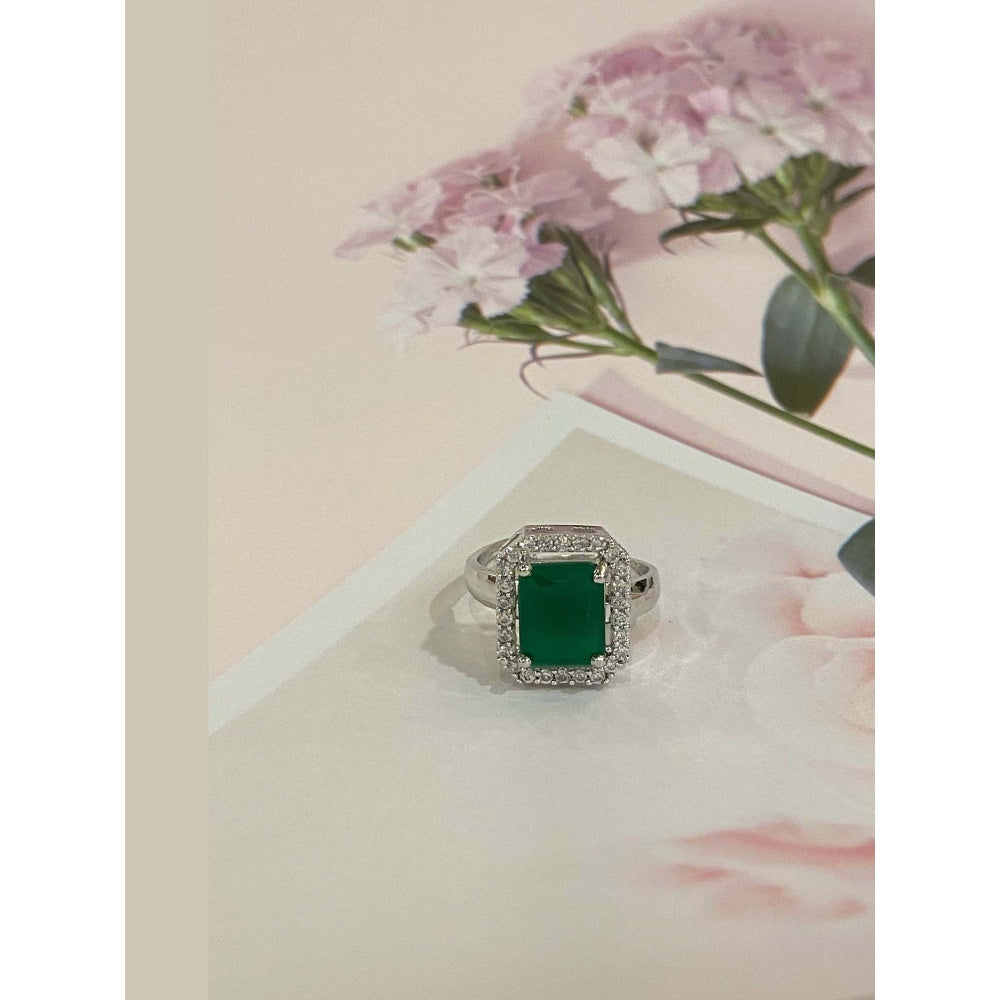 SWABHIMANN Alicia Silver Plated Zirconia Emerald Ring