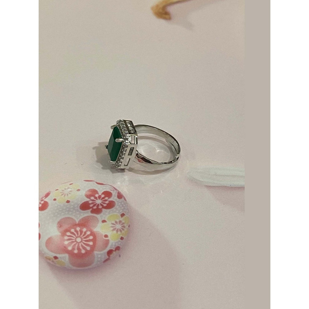 SWABHIMANN Alicia Silver Plated Zirconia Emerald Ring