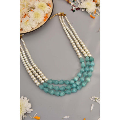 SWABHIMANN Belle Green Tumble and Pearl Layered Necklace