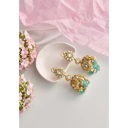 SWABHIMANN Soraya Mint Polki Jhumka Earrings