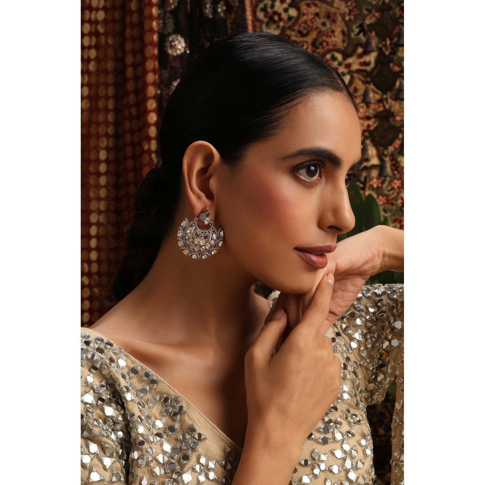 SWABHIMANN Tarang Silver Polki Chandbali Earrings