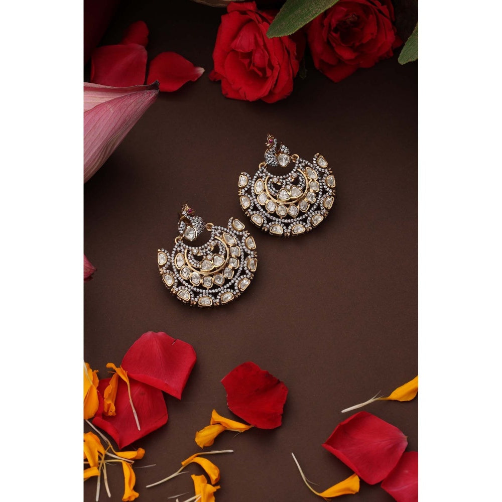 SWABHIMANN Tarang Silver Polki Chandbali Earrings