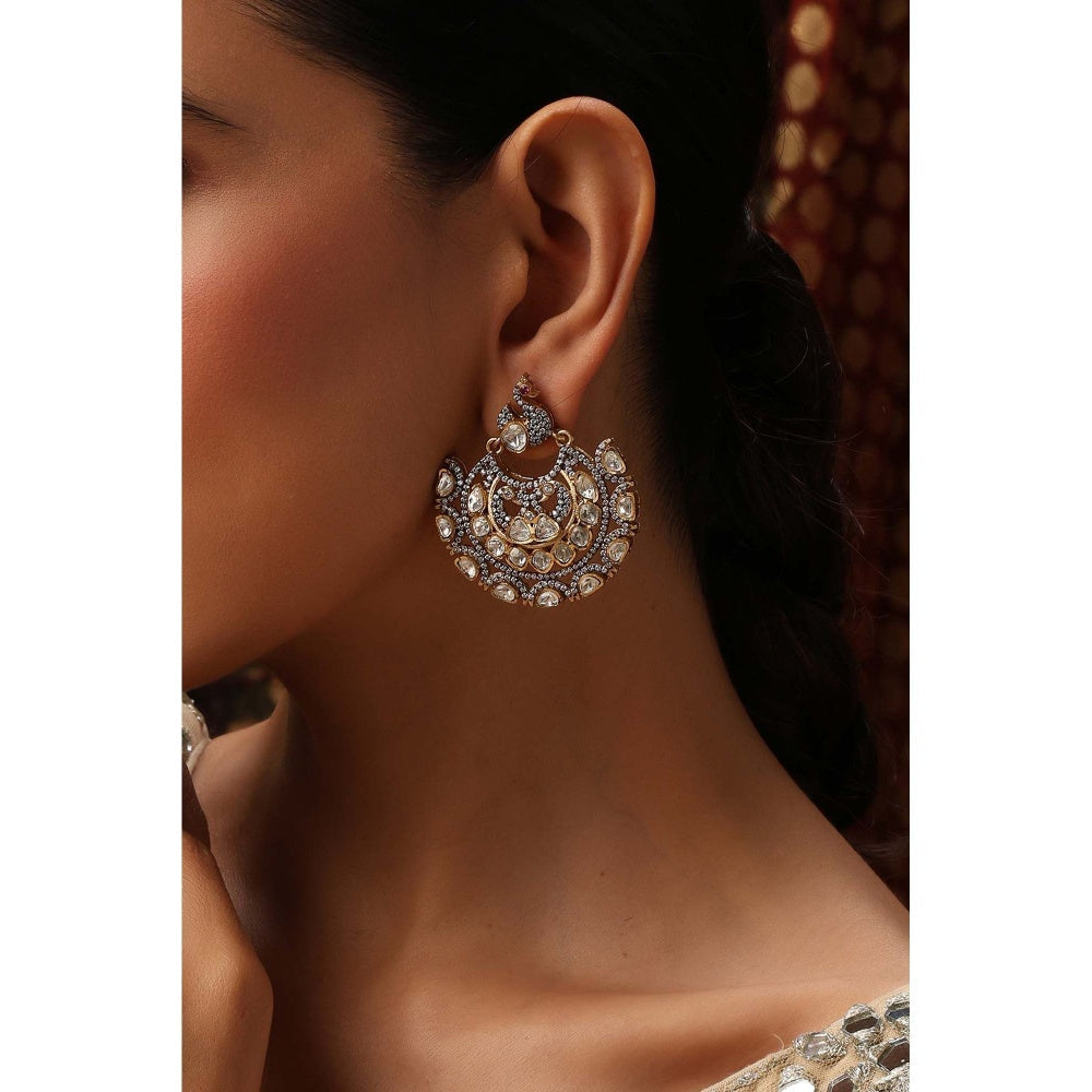 SWABHIMANN Tarang Silver Polki Chandbali Earrings