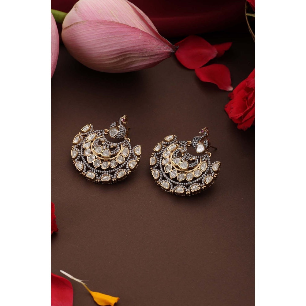 SWABHIMANN Tarang Silver Polki Chandbali Earrings