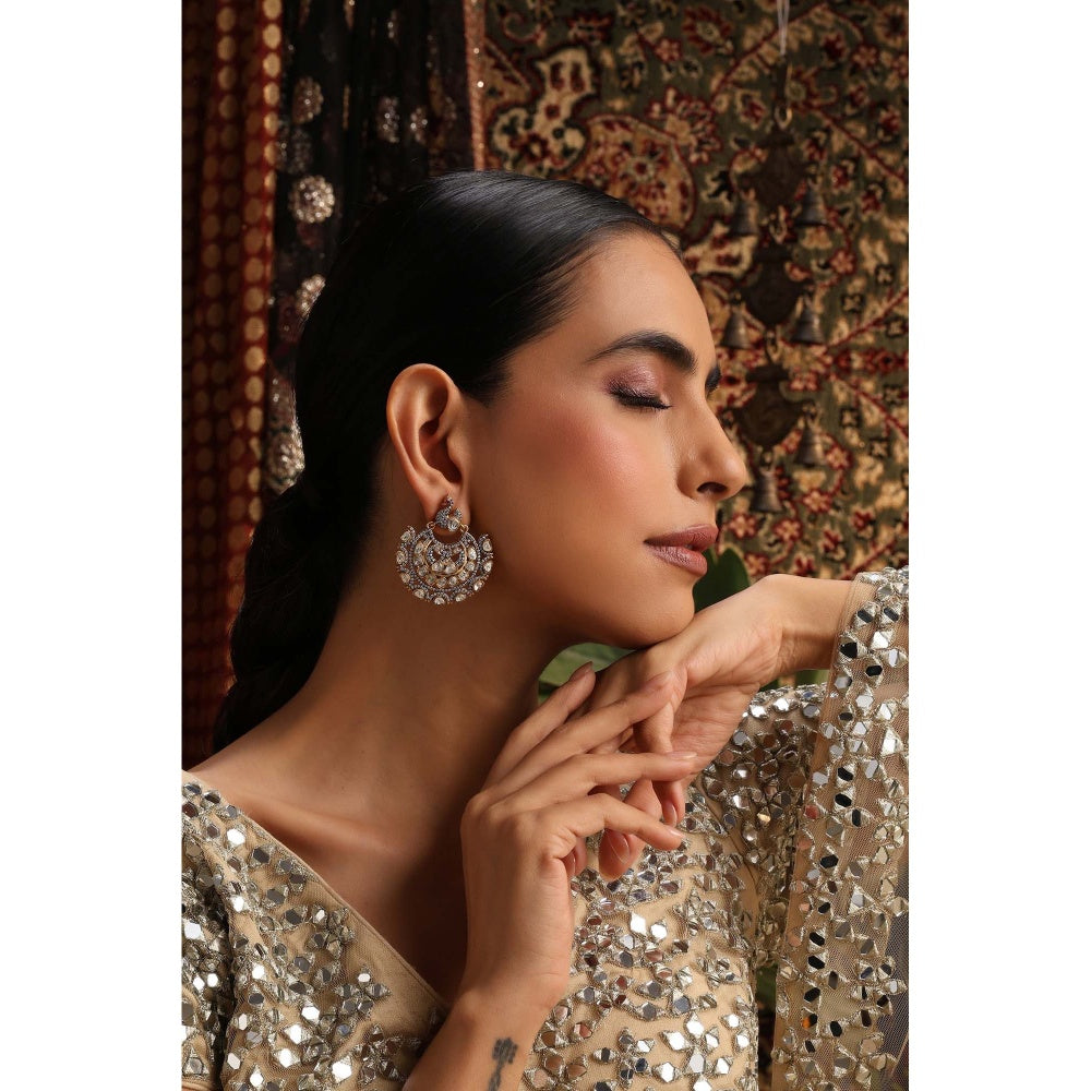 SWABHIMANN Tarang Silver Polki Chandbali Earrings