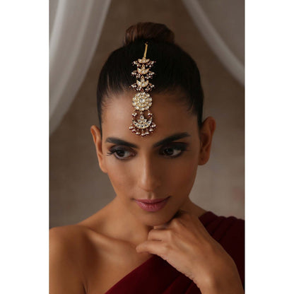 SWABHIMANN Devni Red Polki Maang Tikka