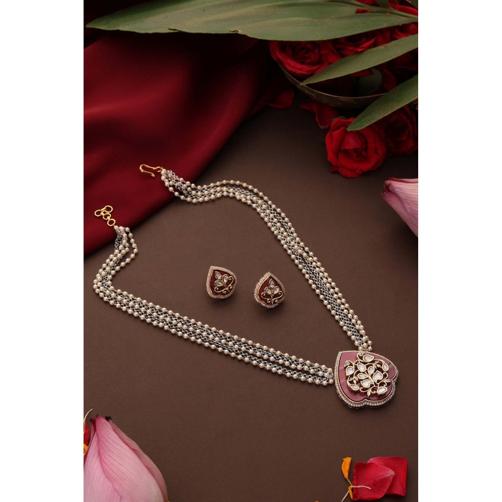 SWABHIMANN Driksha Red Polki Pendant Necklace Set