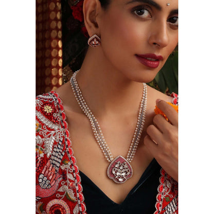 SWABHIMANN Driksha Red Polki Pendant Necklace Set