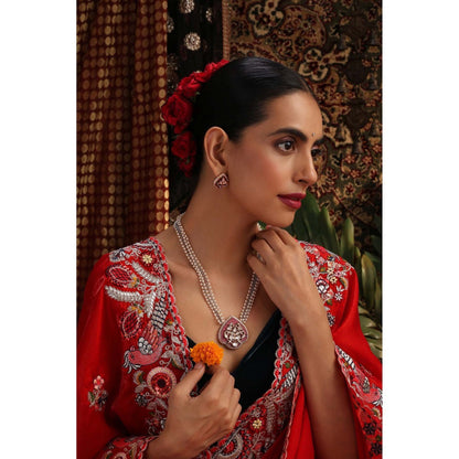 SWABHIMANN Driksha Red Polki Pendant Necklace Set