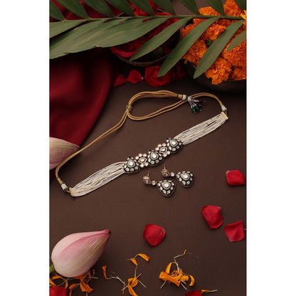SWABHIMANN Ridhie Green Polki Choker Necklace with Earrings Set