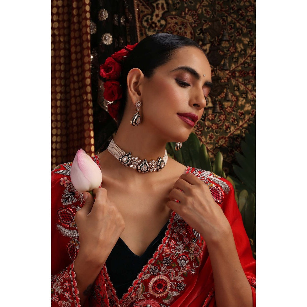 SWABHIMANN Ridhie Green Polki Choker Necklace with Earrings Set