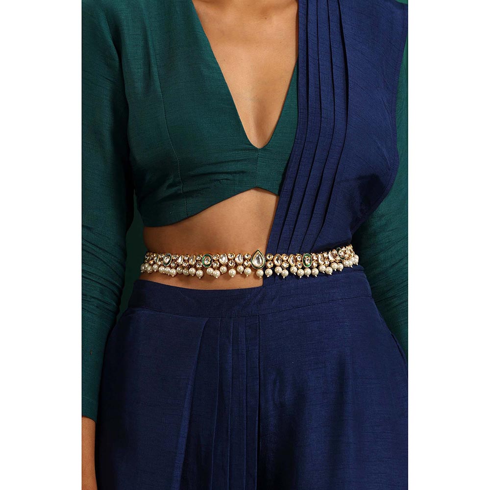 SWABHIMANN Gayatri Green Kundan and Pearl Kamarband